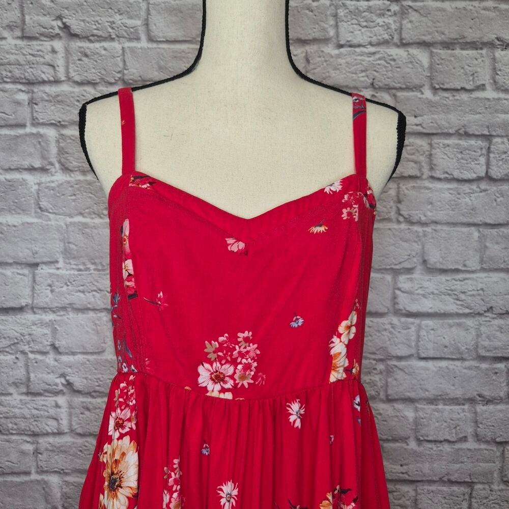 Torrid Red Floral Challis Tank Hi-Lo Skater Sundress Spaghetti Strap Pockets M/L - Picture 4 of 12